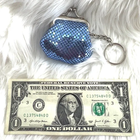 💖 Whiting & Davis Signature Mesh Blue Keychain Coin Purse, Small - Picture 3 of 11